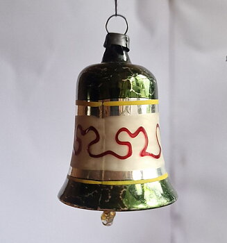 Christmas tree bell glass vintage green, burgundy, white. gold