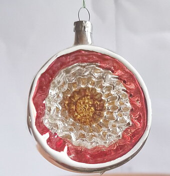 Christmas tree ball hemisphere glass vintage red, silver, orange