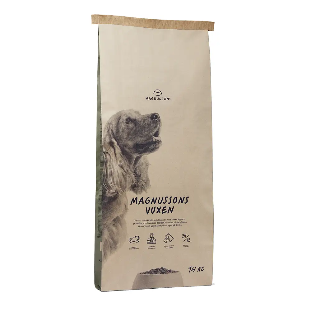 Torrfoder till hund svenska råvaror tillverkad i Sverige Färskt kött och färska ägg Magnussons