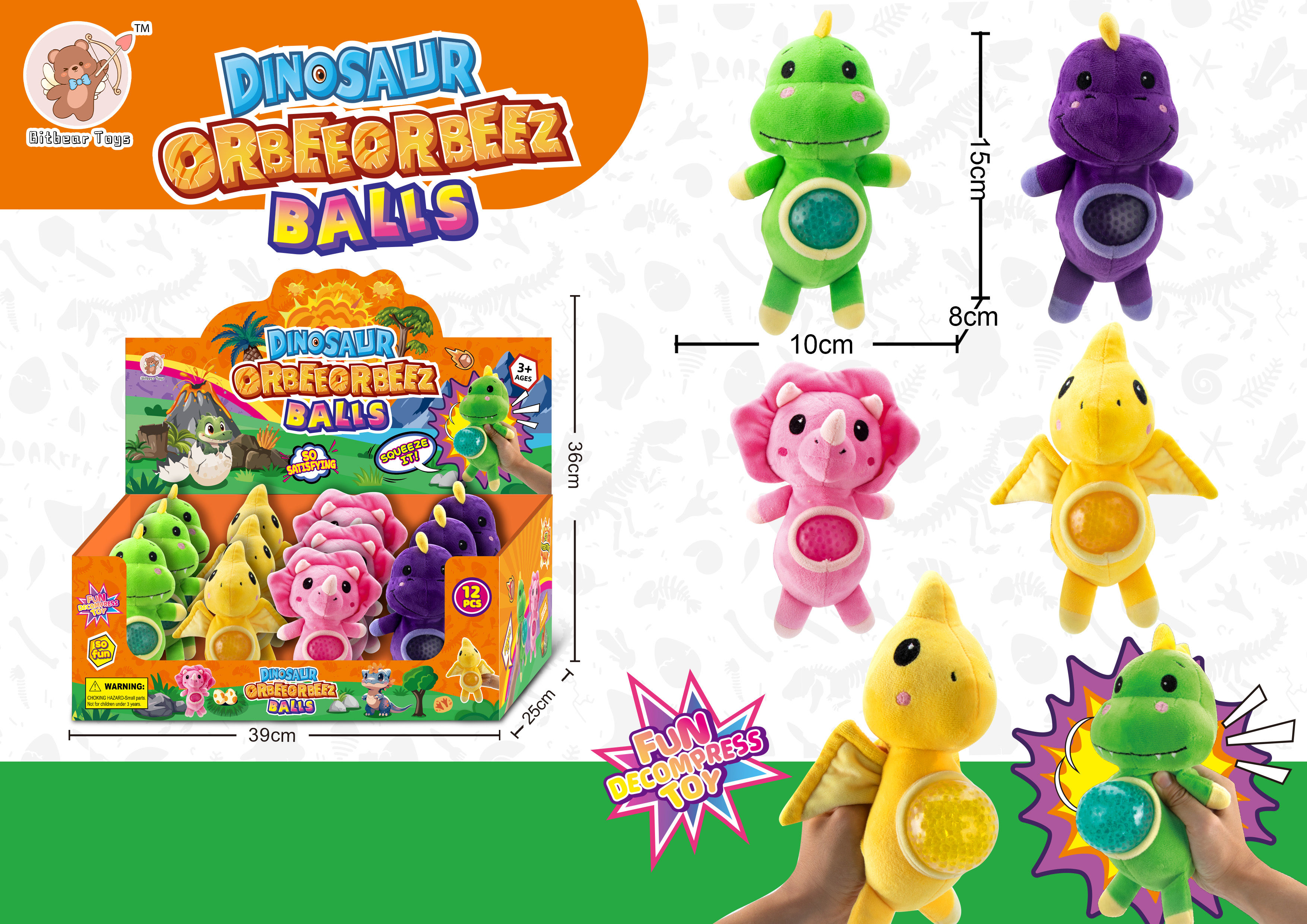 Dinosaurie squeeze i tyg, 20 cm