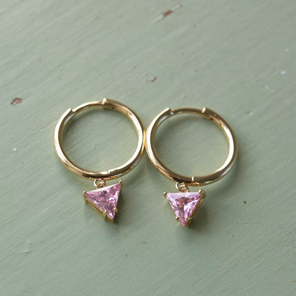 Ioaku -  Trilliant Hoops Pink Stone Gold - 2