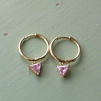 Ioaku -  Trilliant Hoops Pink Stone Gold