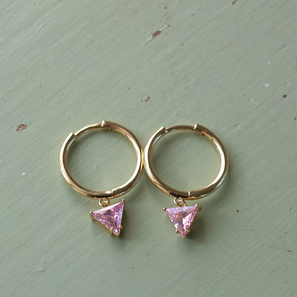 Ioaku -  Trilliant Hoops Pink Stone Gold