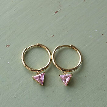 Ioaku -  Trilliant Hoops Pink Stone Gold