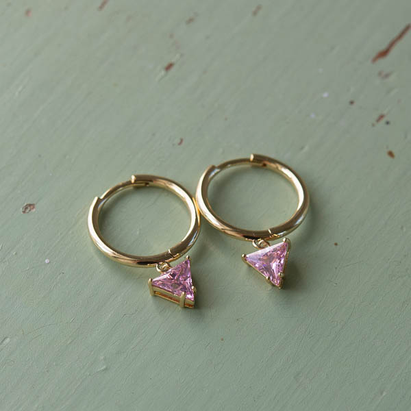 Ioaku -  Trilliant Hoops Pink Stone Gold - 3