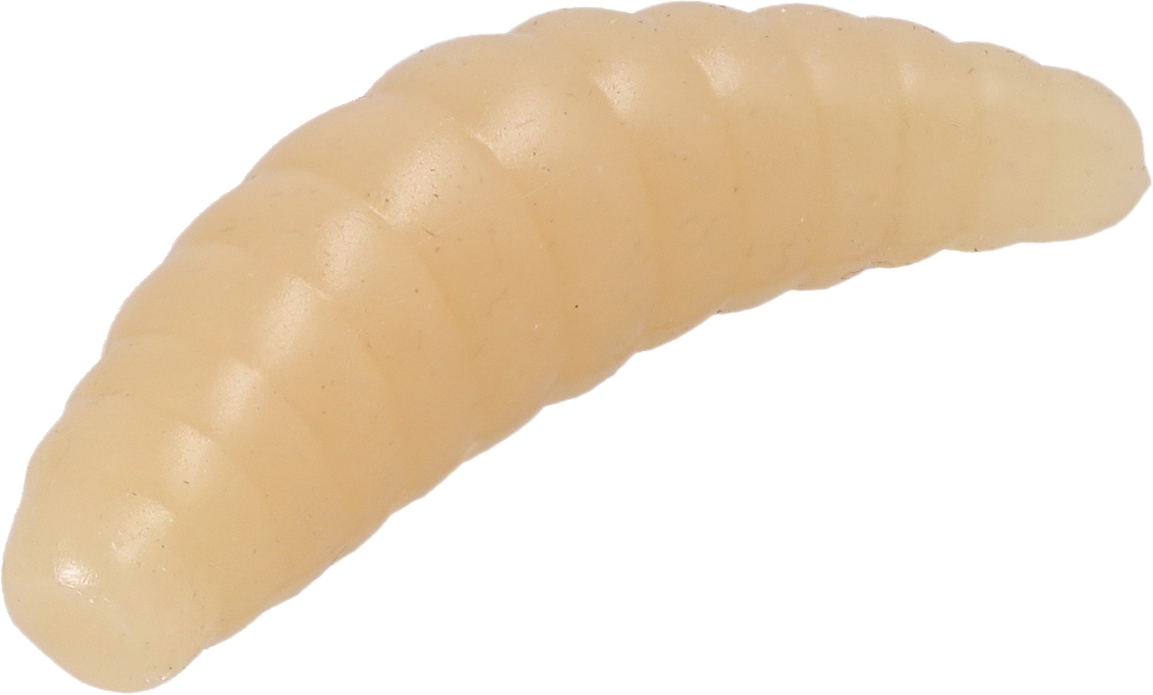 scent-impregnated imitation maggots with a strong cheese scent that spreads in the water and triggers the fish to bite