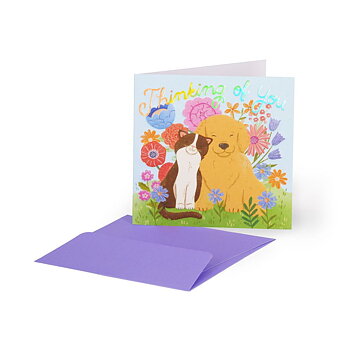 Small Greeting card, Thinking of you Dog and Cat (BQEL013)