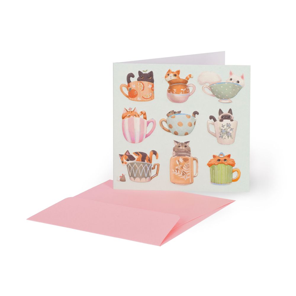 Small Greeting card, Cats Teacup (BQEV016)