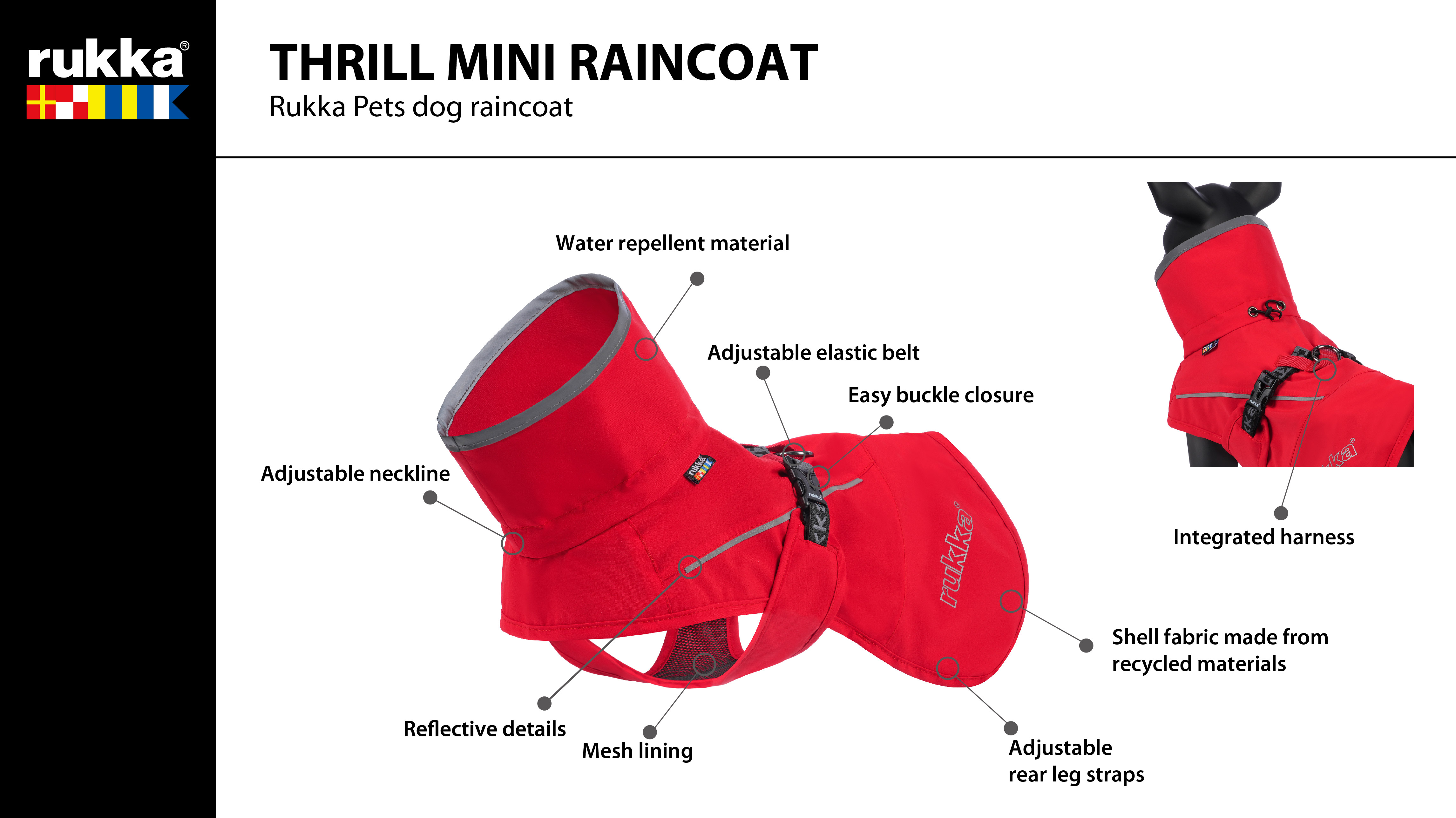 Rukka Pets Thrill Mini Regnjacka -  Röd - 3