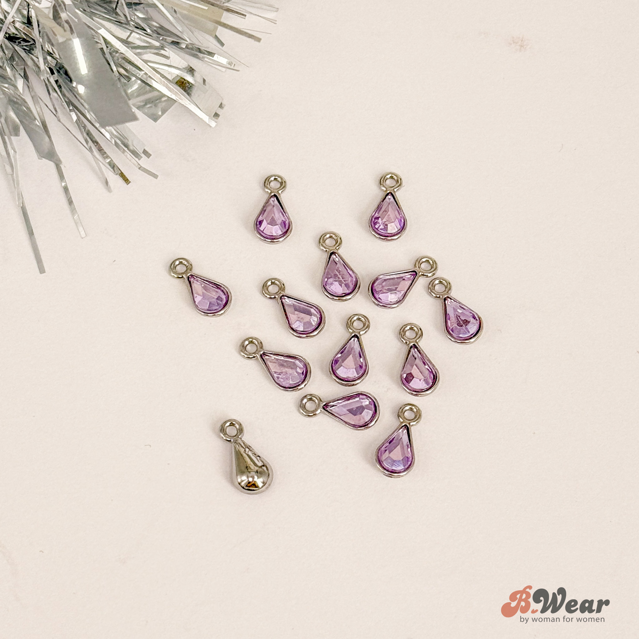 Decoration Drop with purple stone - silver