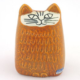 Lisa Larson (Small Cat 1965) Orange Modernistic Cat 10 cm (2)