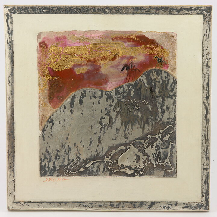 Börje Skohg (1979) Unique Wall Plaque with Abstract Horse Riders Motif 23 cm