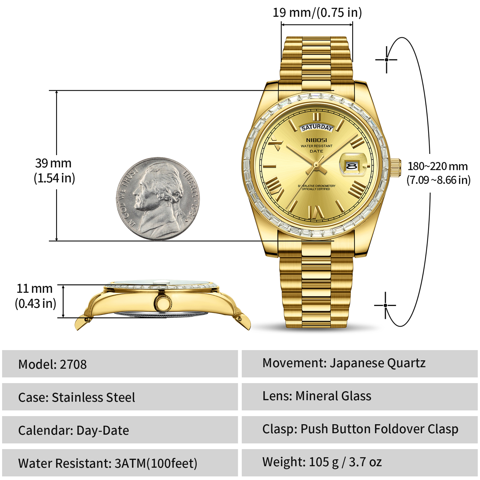 Nibosi Day-Date President Gold - 11