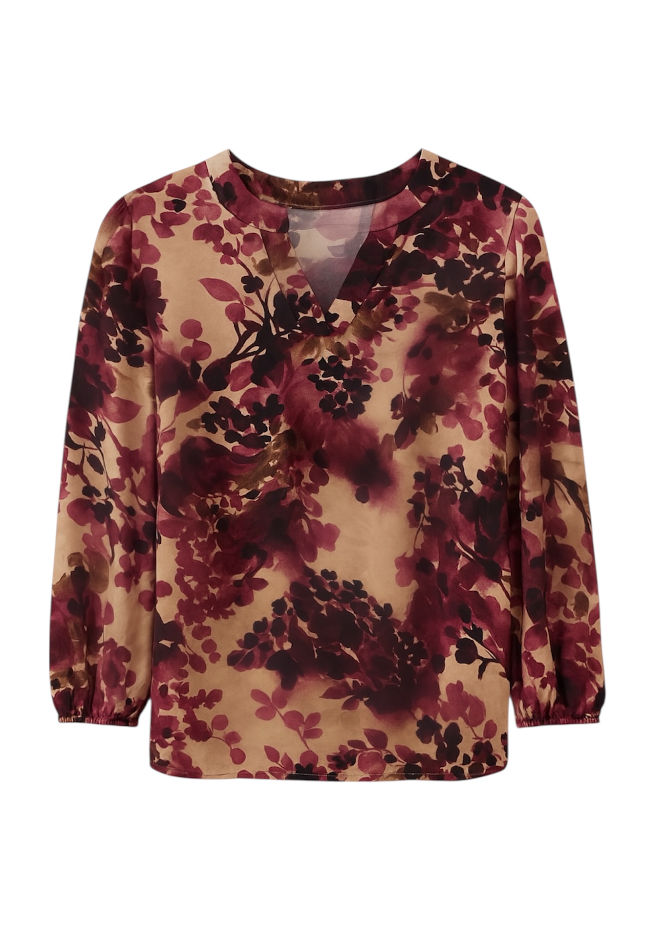 Blus Suna vinröd/beige blommig - 3