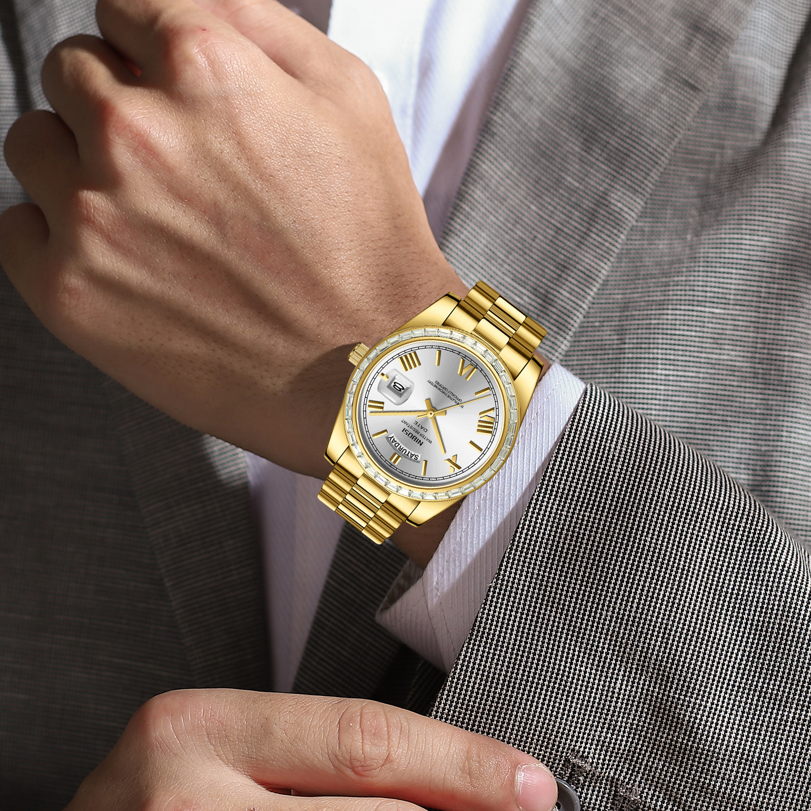 Nibosi Day-Date President Gold Silver - 7