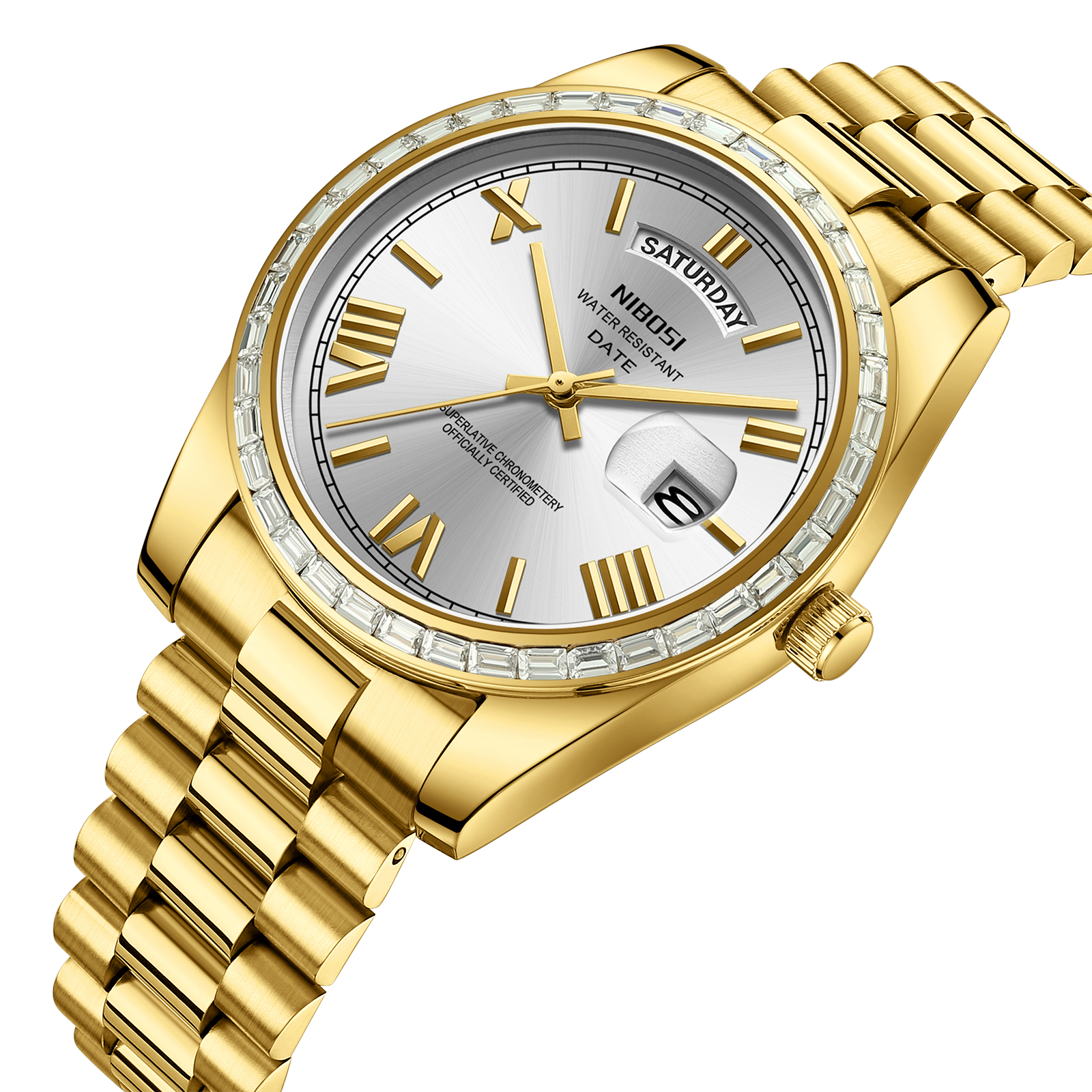 Nibosi Day-Date President Gold Silver - 2