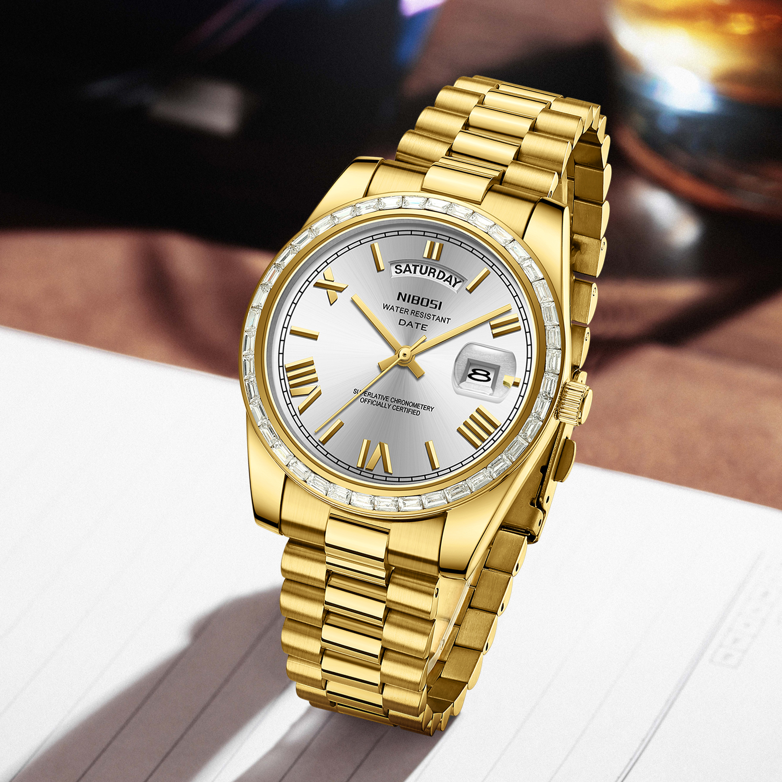 Nibosi Day-Date President Gold Silver - 8