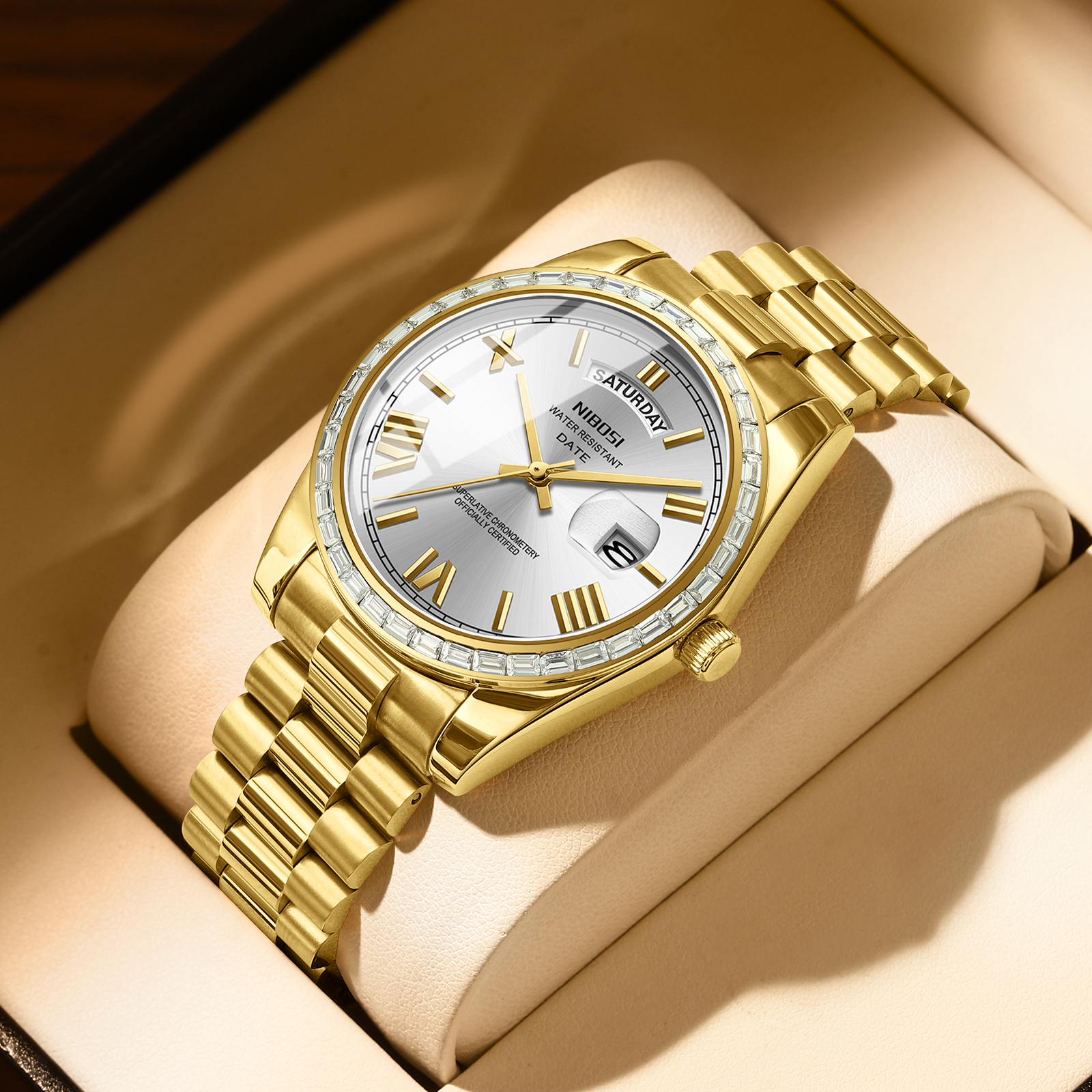 Nibosi Day-Date President Gold Silver - 4