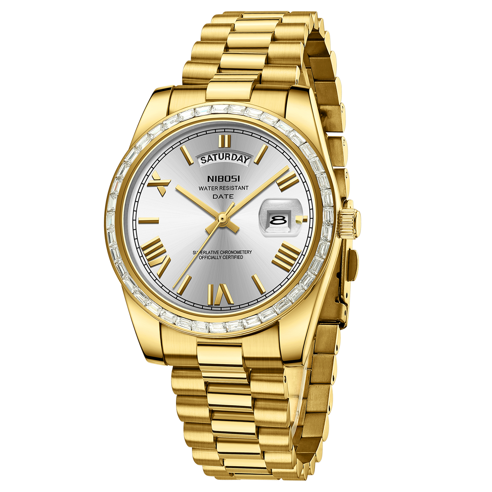 Nibosi Day-Date President Gold Silver - 3