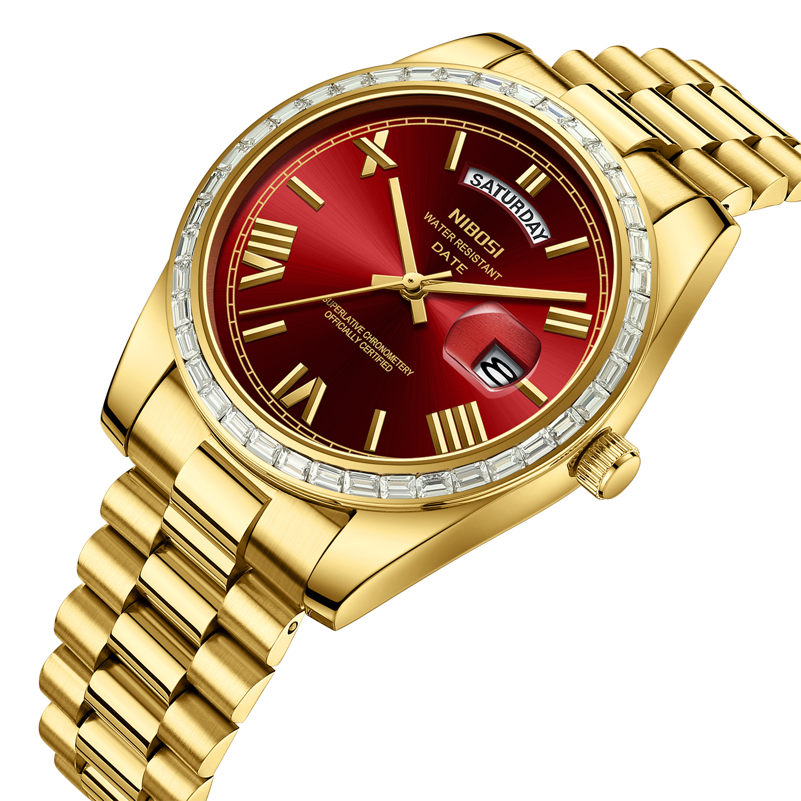 Nibosi Day-Date President Gold Red - 2