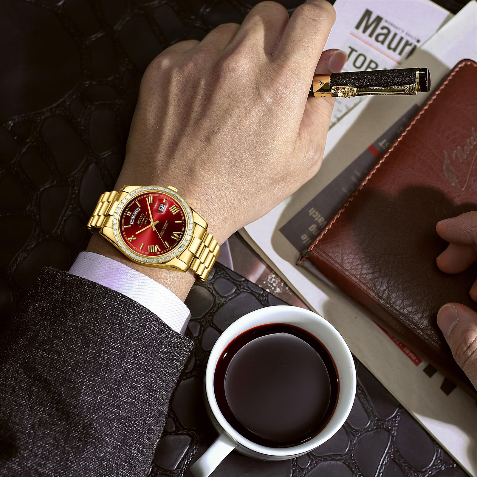 Nibosi Day-Date President Gold Red - 6