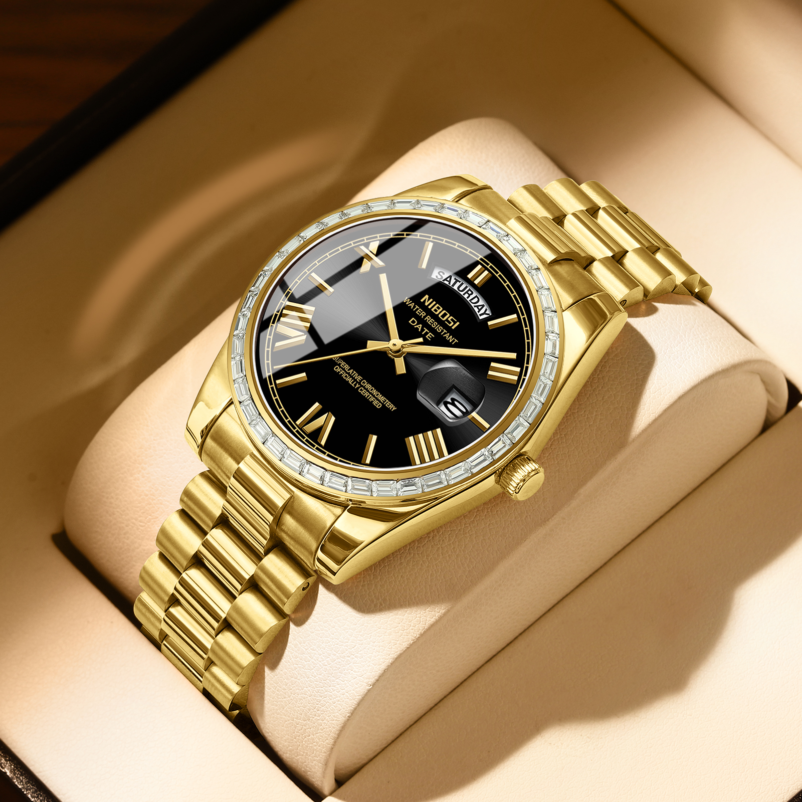 Nibosi Day-Date President Gold Black - 4