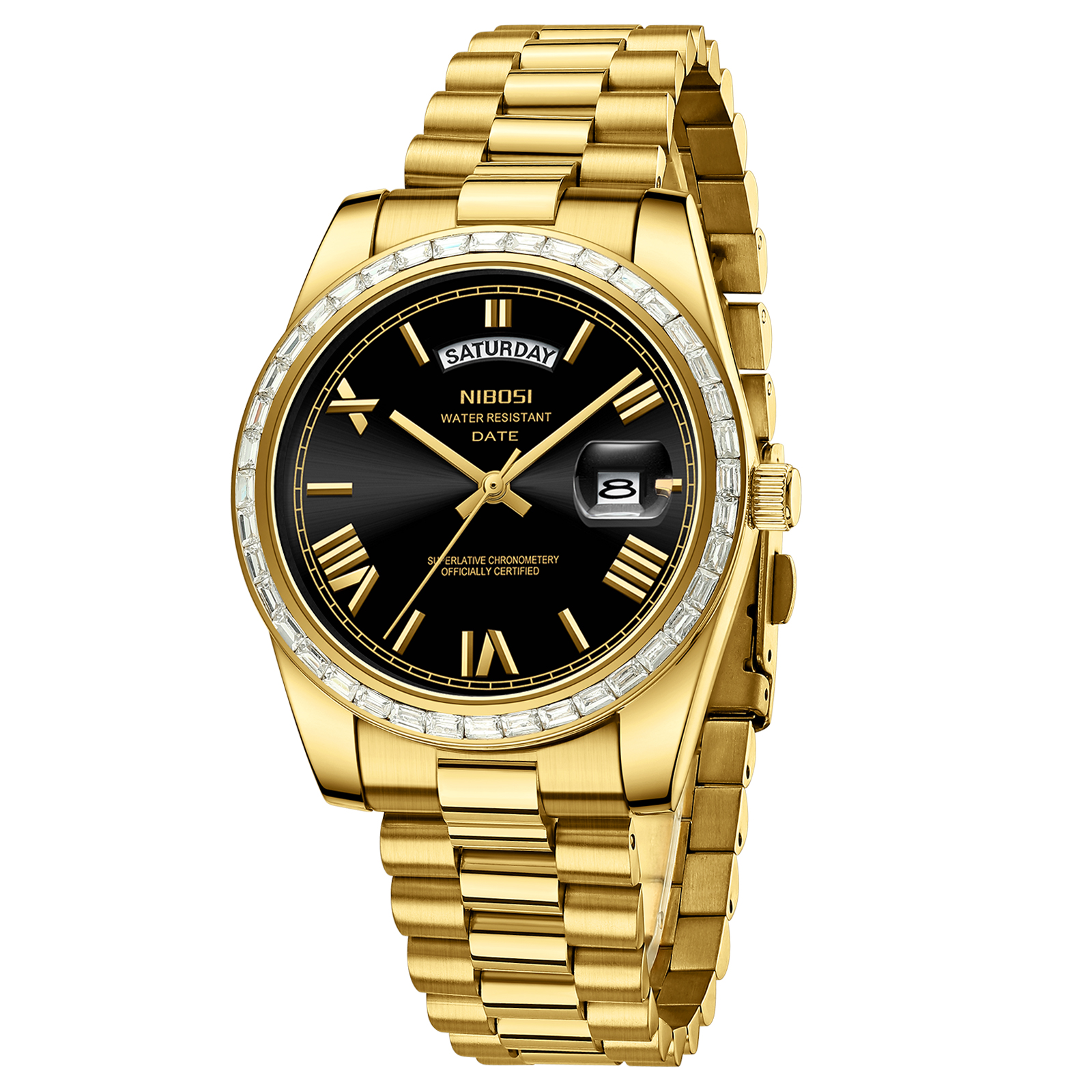 Nibosi Day-Date President Gold Black - 3