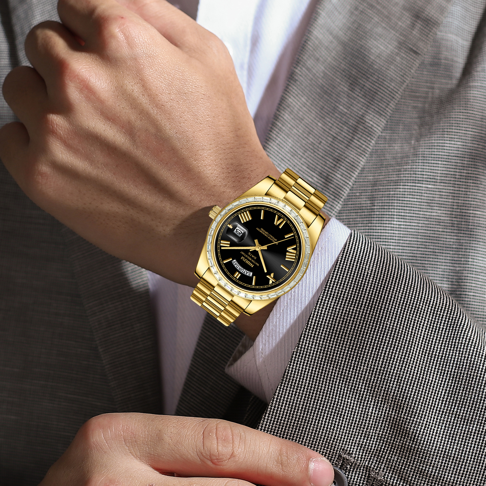 Nibosi Day-Date President Gold Black - 7