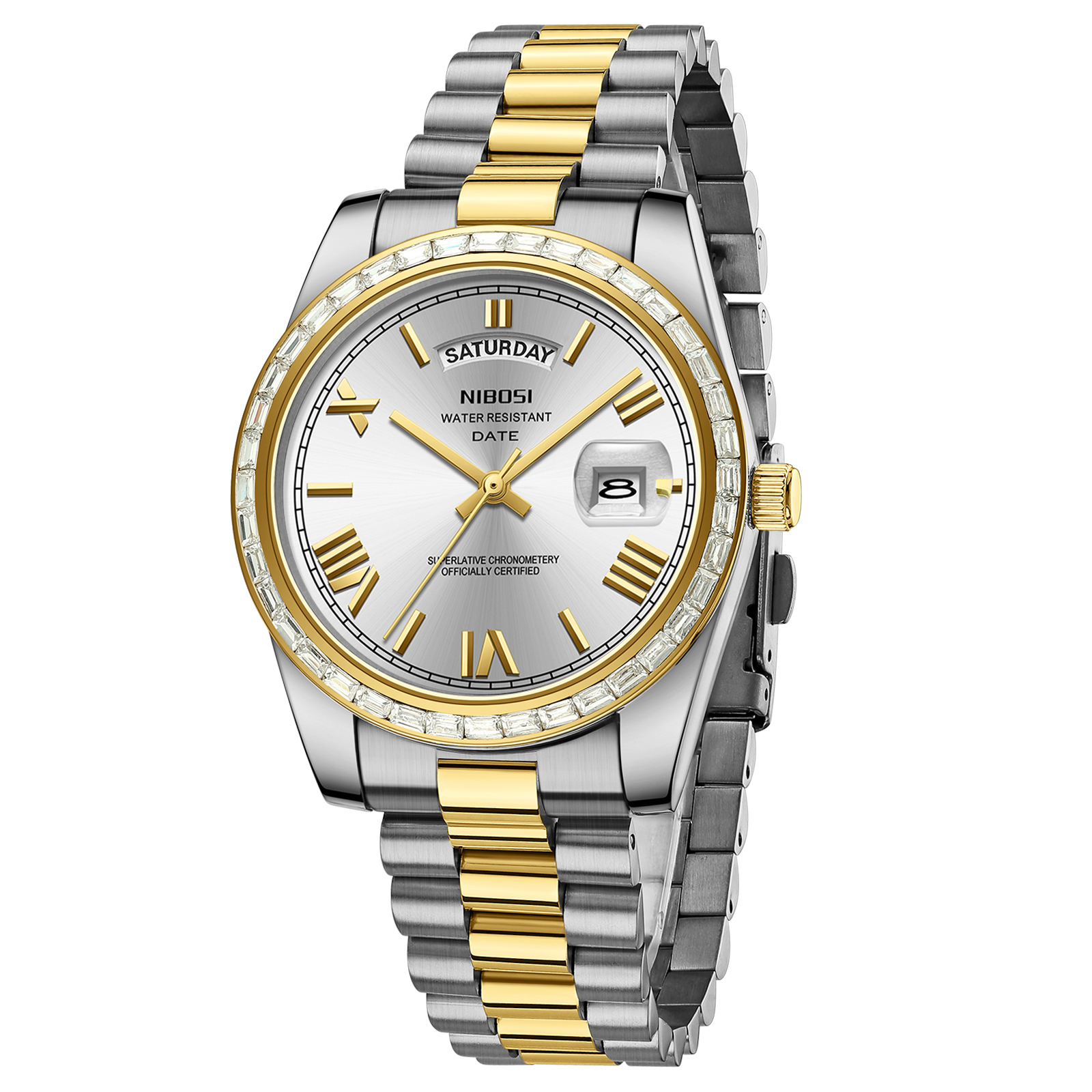 Nibosi Day-Date President Silver Gold - 3