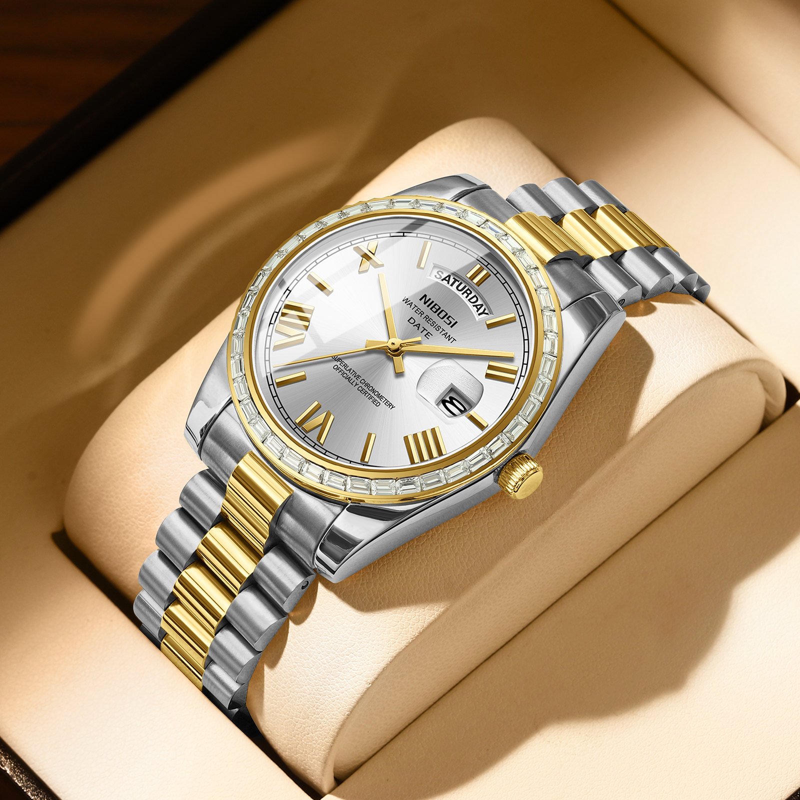 Nibosi Day-Date President Silver Gold - 4