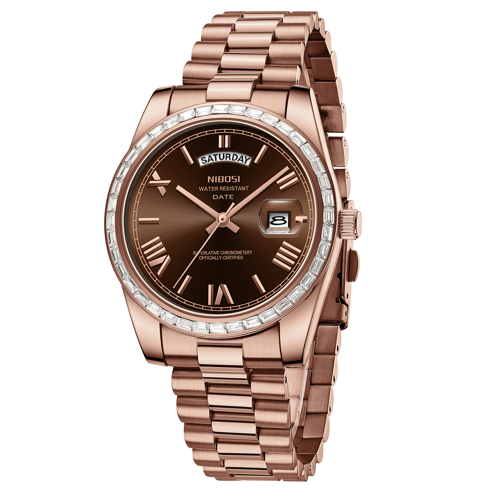 Nibosi Day-Date President Rose Gold Brown - 3