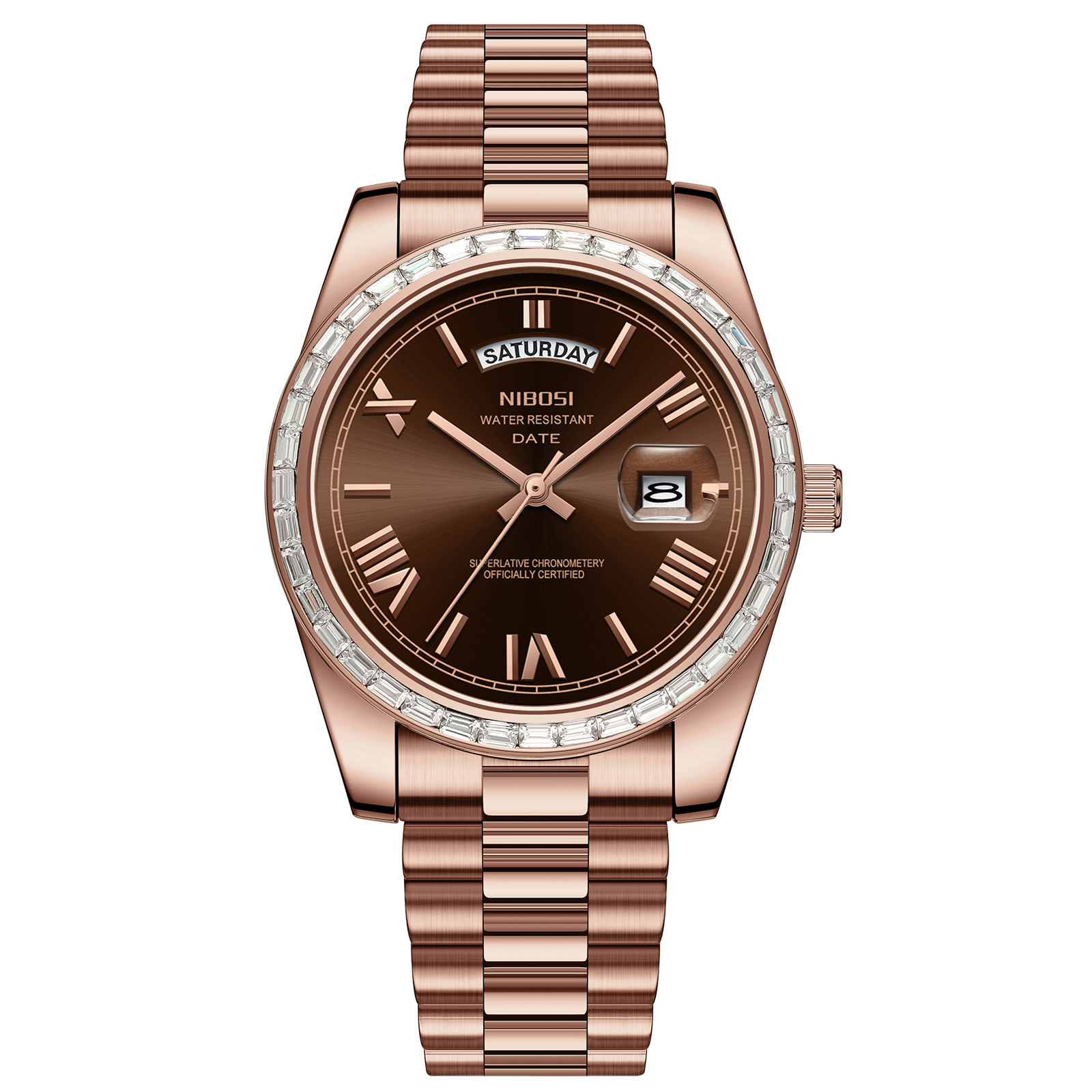 Nibosi Day-Date President Rose Gold Brown | Herrklockor | Klocktema