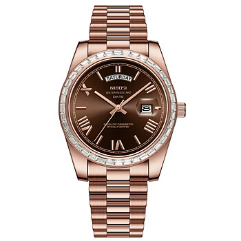 Nibosi Day-Date President Rose Gold Brown