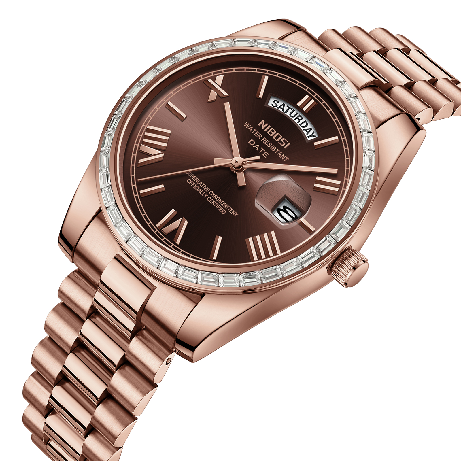 Nibosi Day-Date President Rose Gold Brown - 2