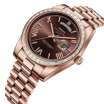 Nibosi Day-Date President Rose Gold Brown