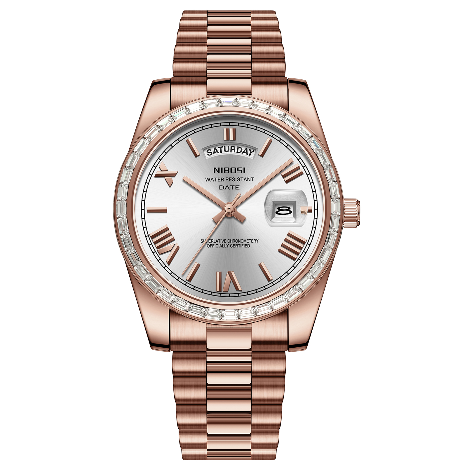 Nibosi Day-Date President Rose Gold Silver | Herrklockor | Klocktema