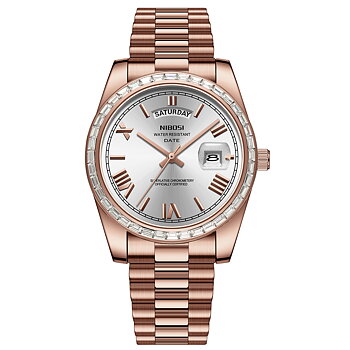 Nibosi Day-Date President Rose Gold Silver