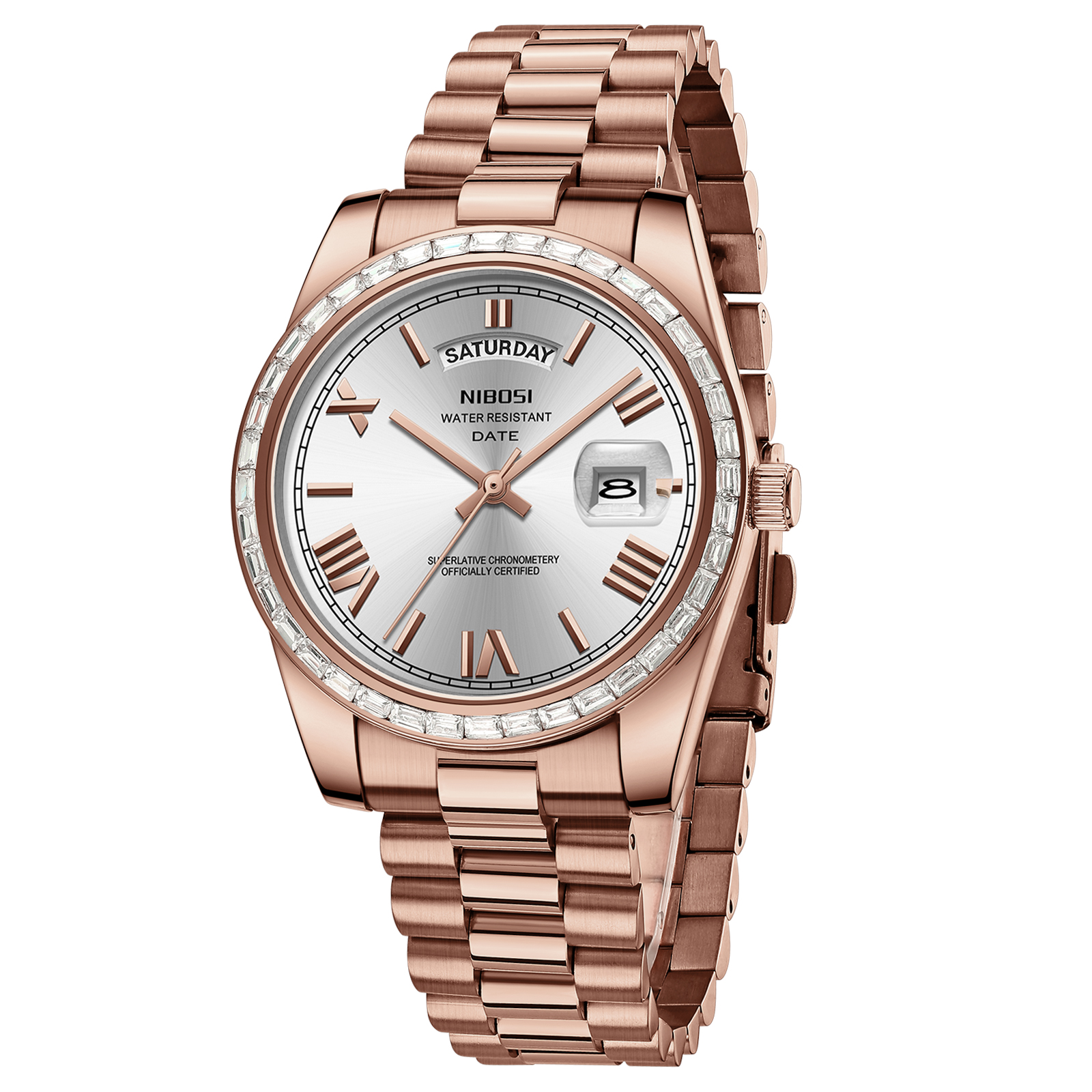 Nibosi Day-Date President Rose Gold Silver - 3