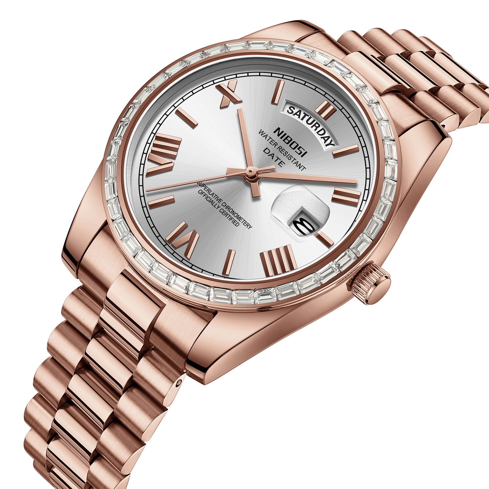 Nibosi Day-Date President Rose Gold Silver - 2