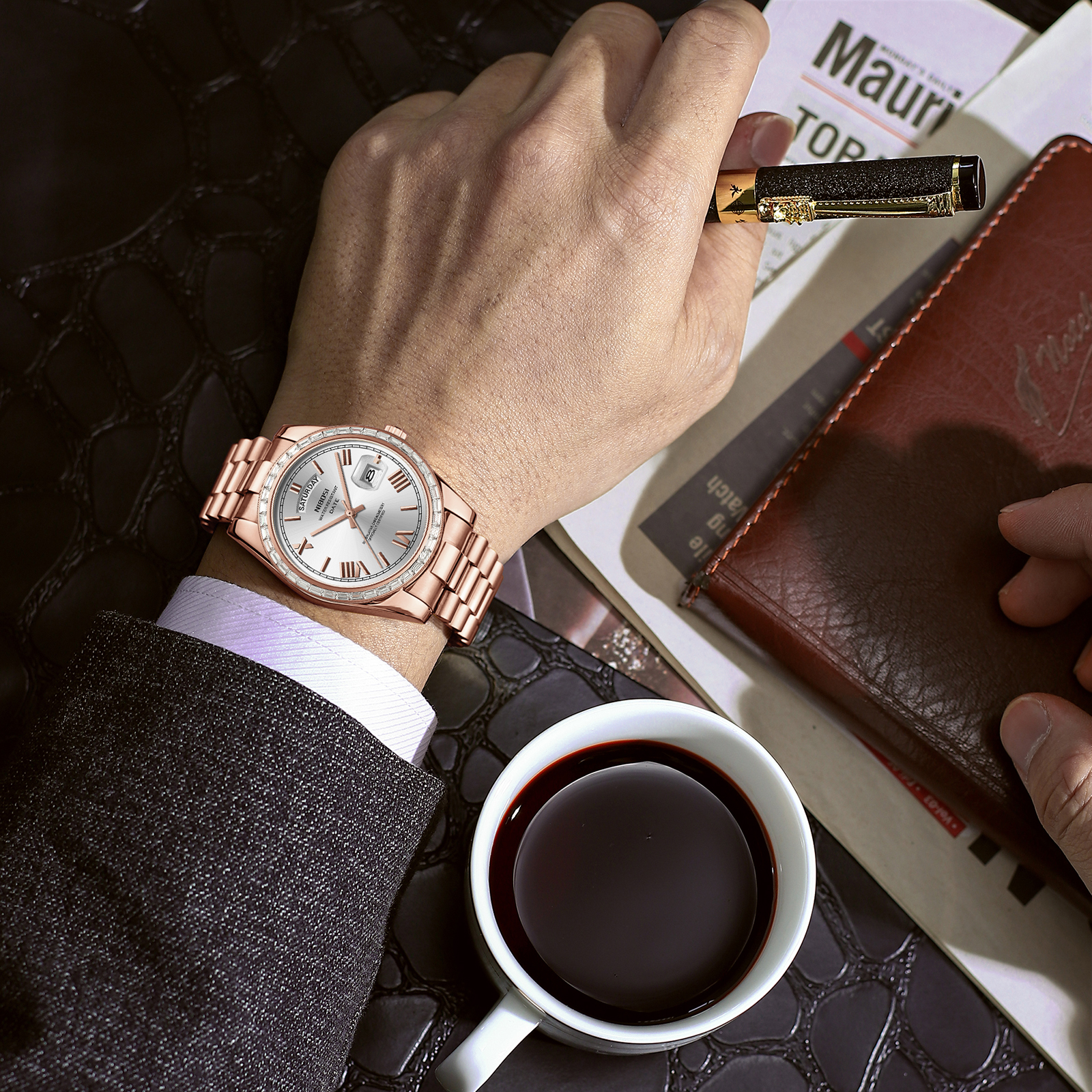 Nibosi Day-Date President Rose Gold Silver - 6