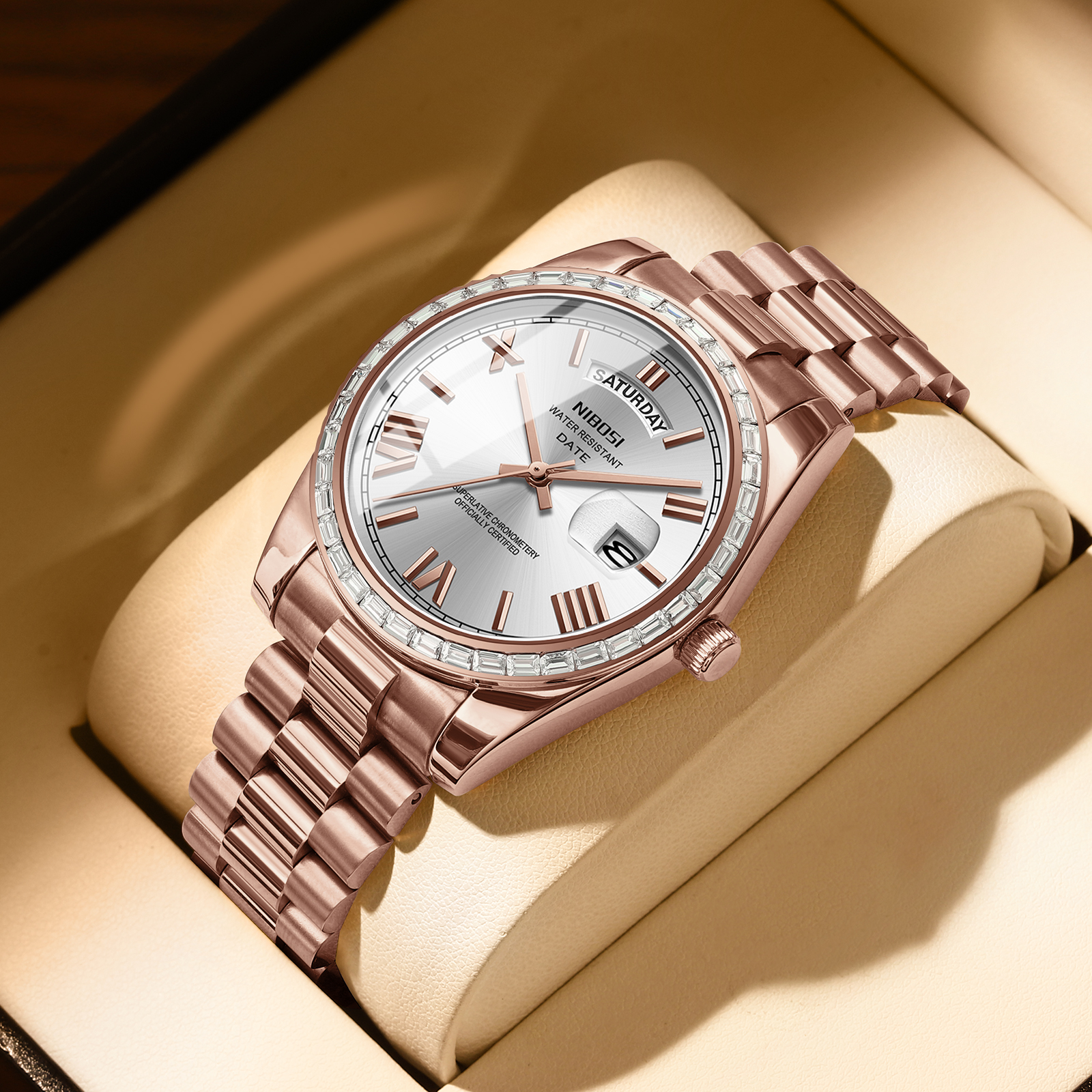 Nibosi Day-Date President Rose Gold Silver - 4