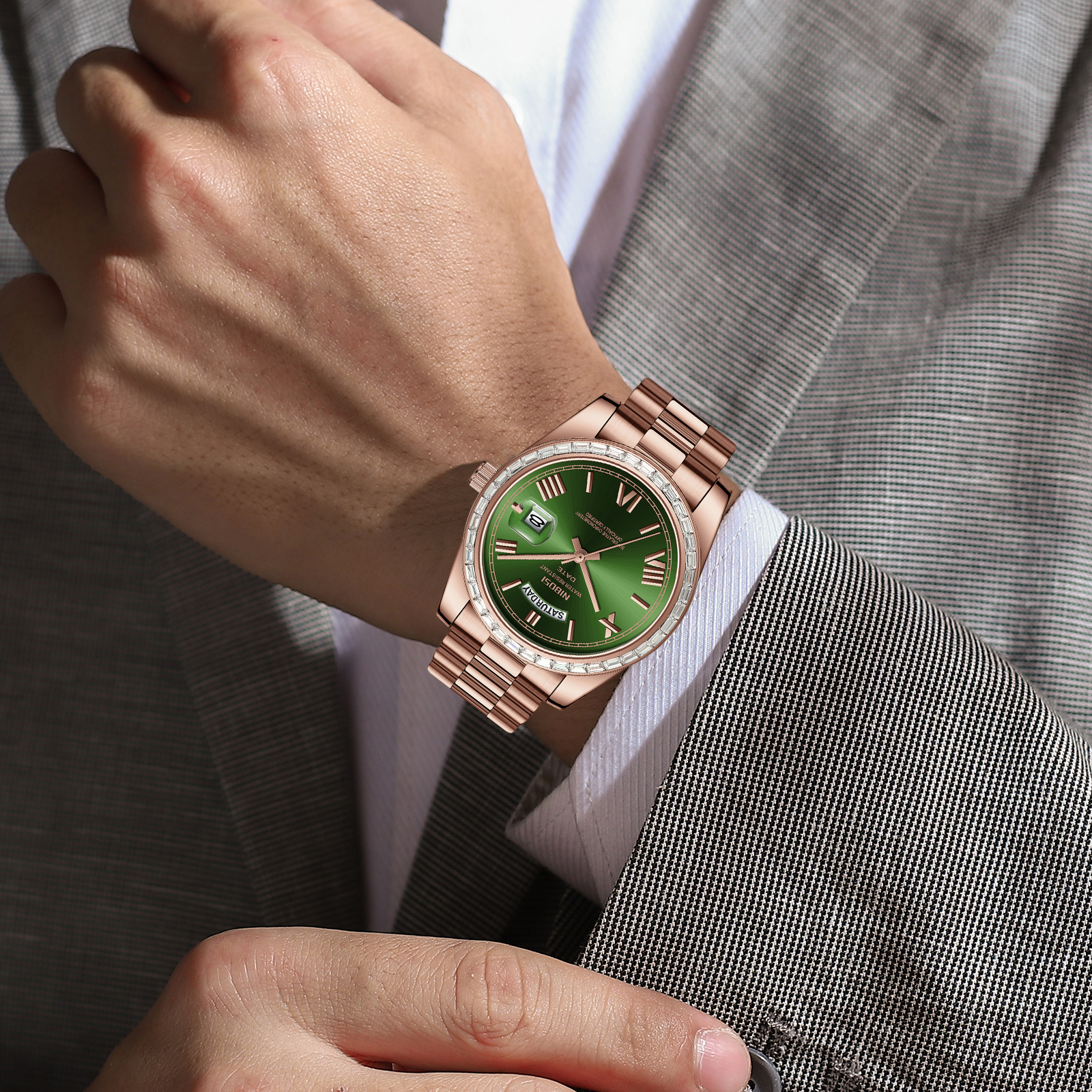 Nibosi Day-Date President Rose Gold Green - 7