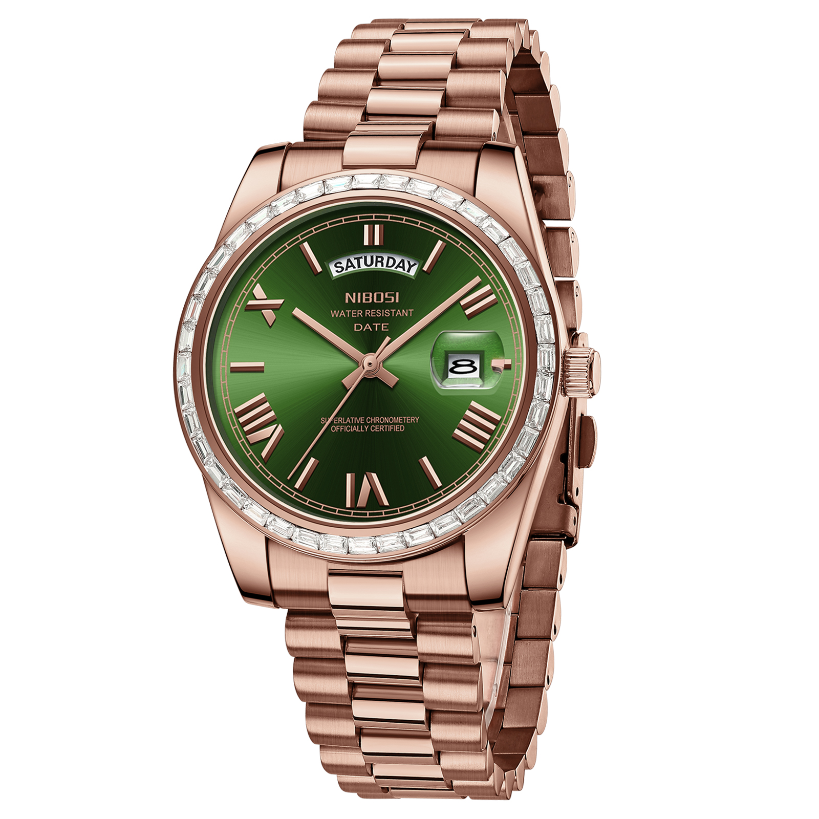 Nibosi Day-Date President Rose Gold Green - 3