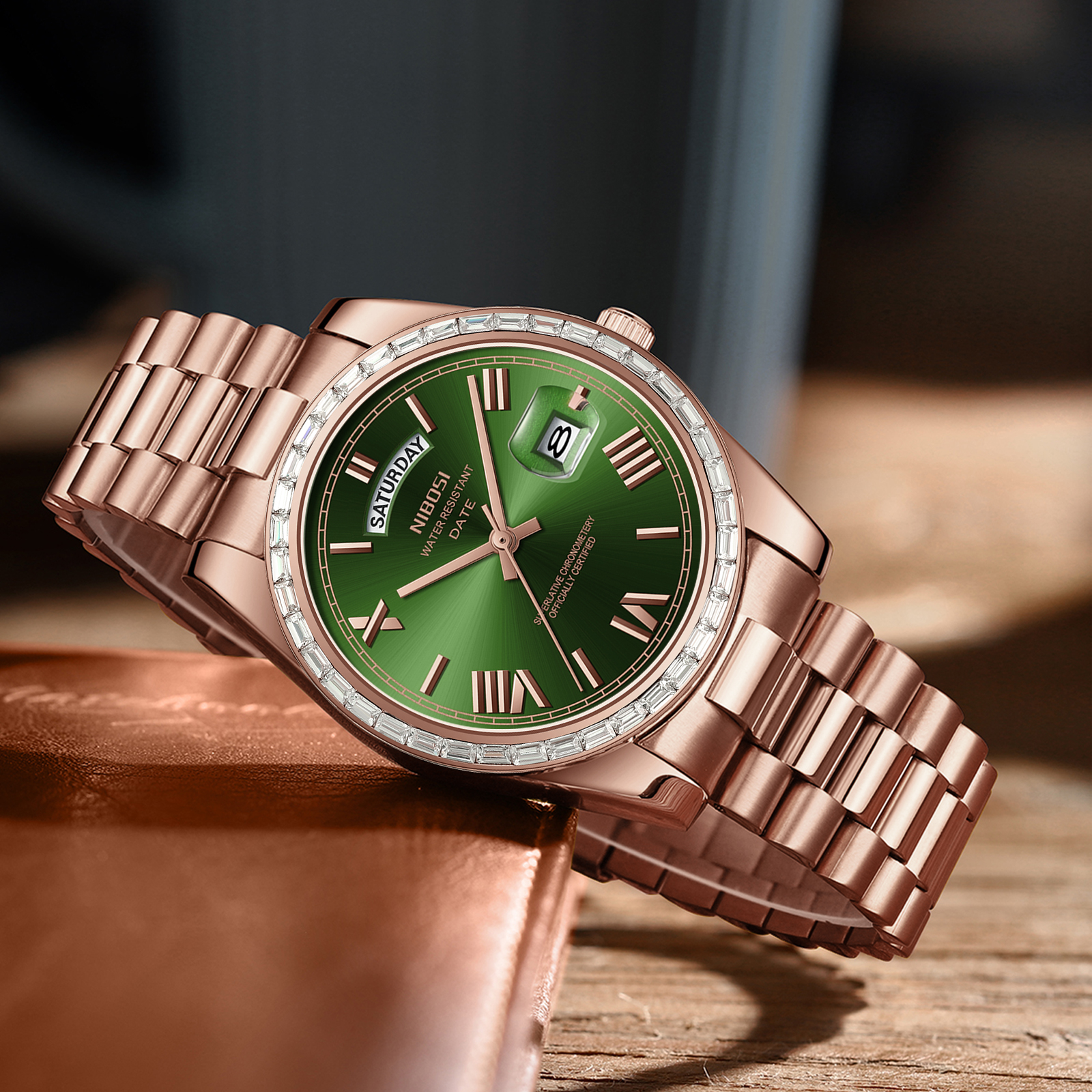 Nibosi Day-Date President Rose Gold Green - 5