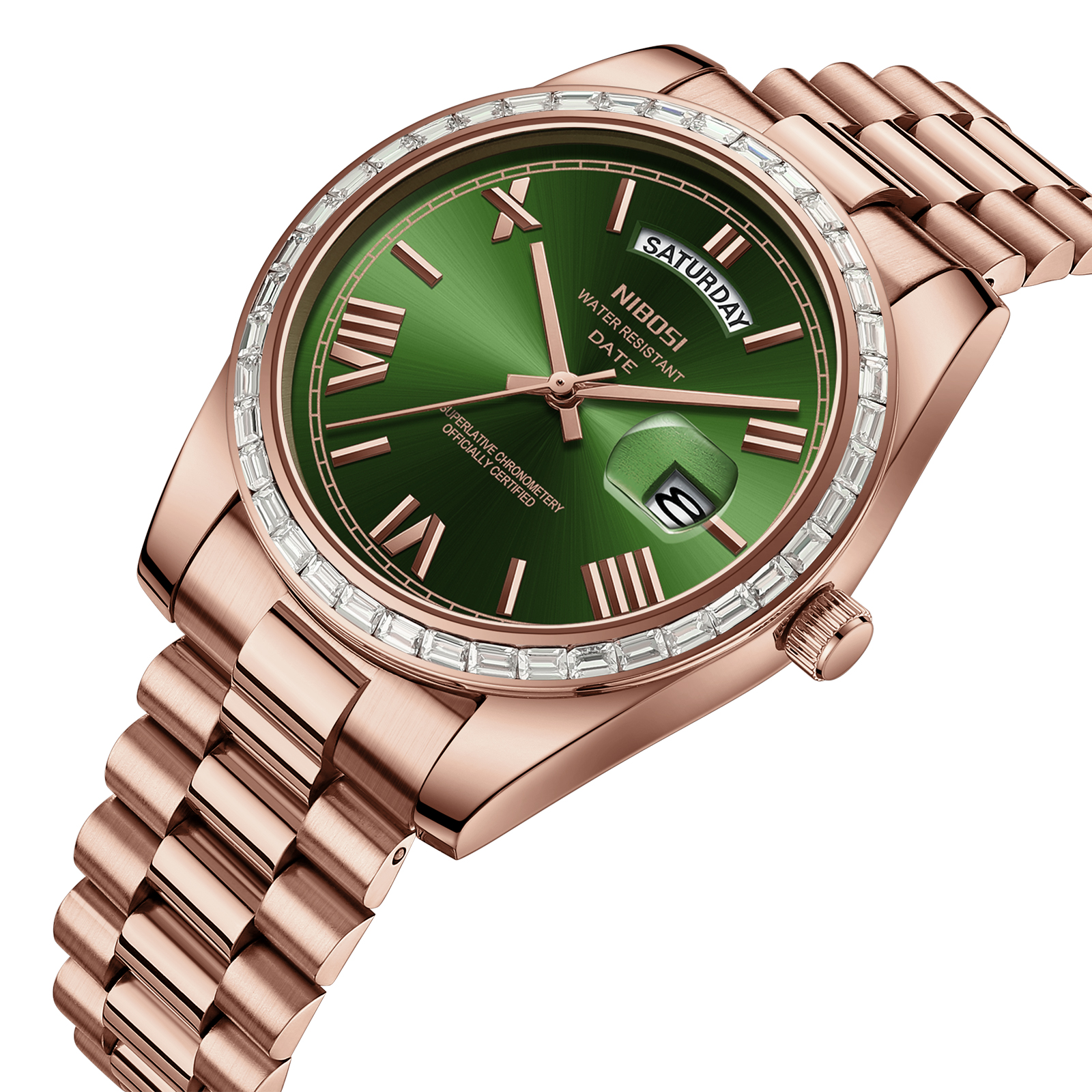Nibosi Day-Date President Rose Gold Green - 2