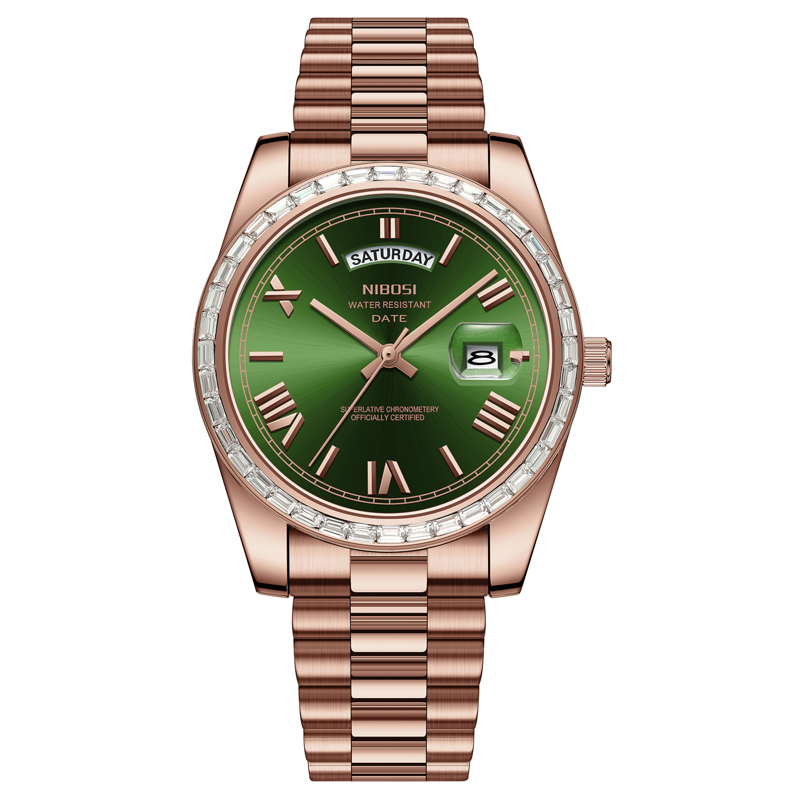 Nibosi Day-Date President Rose Gold Green