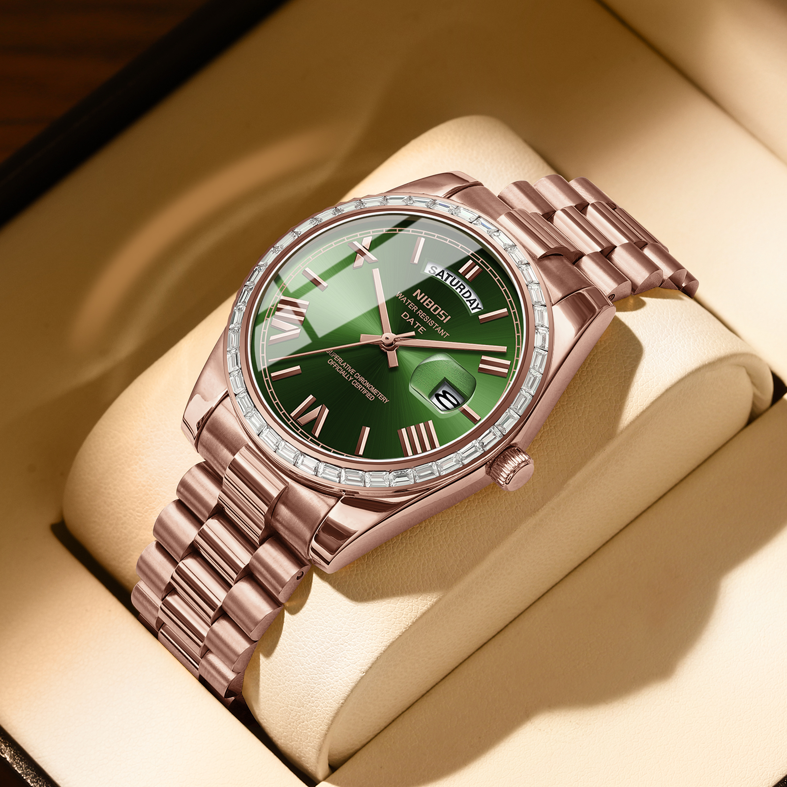 Nibosi Day-Date President Rose Gold Green - 4