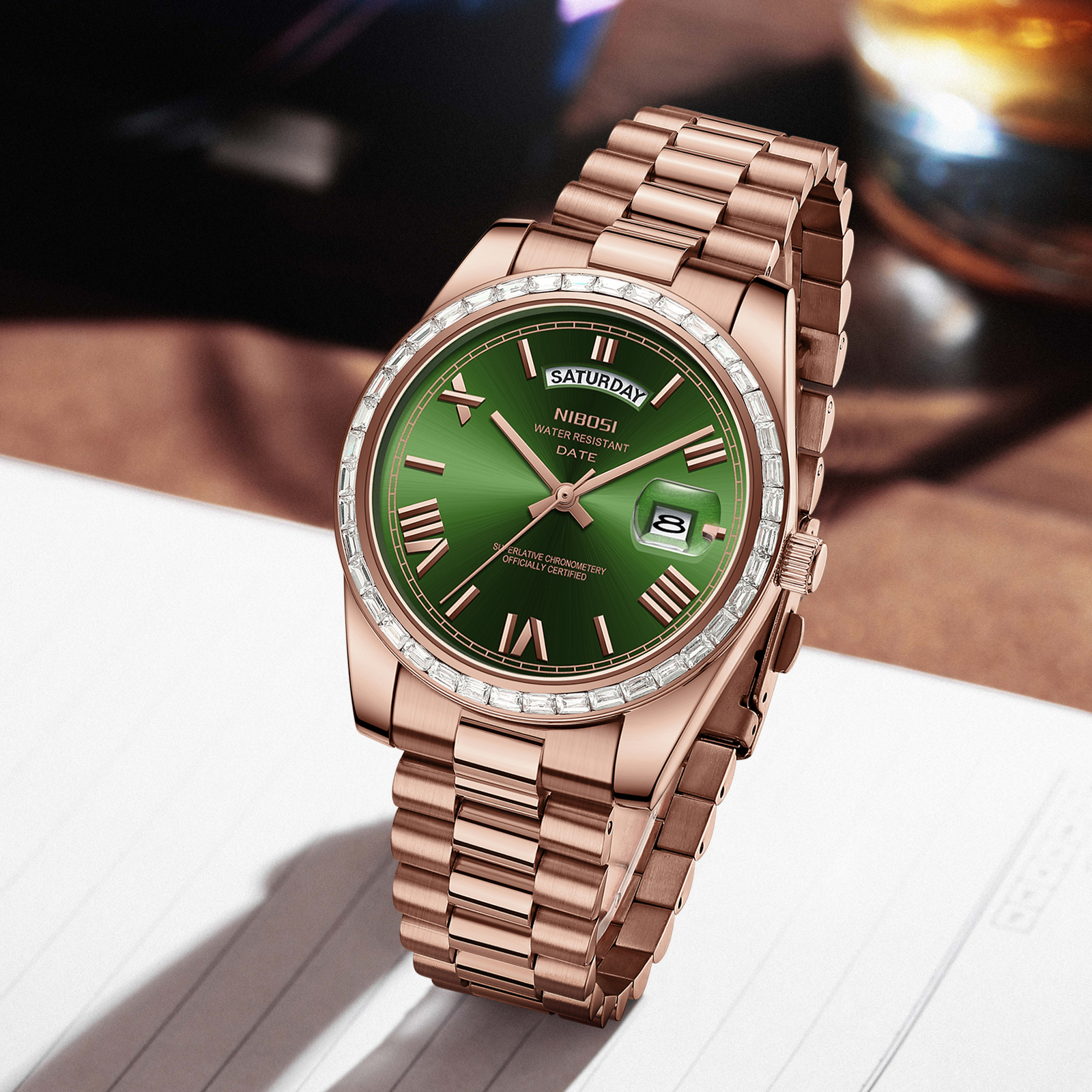 Nibosi Day-Date President Rose Gold Green - 8