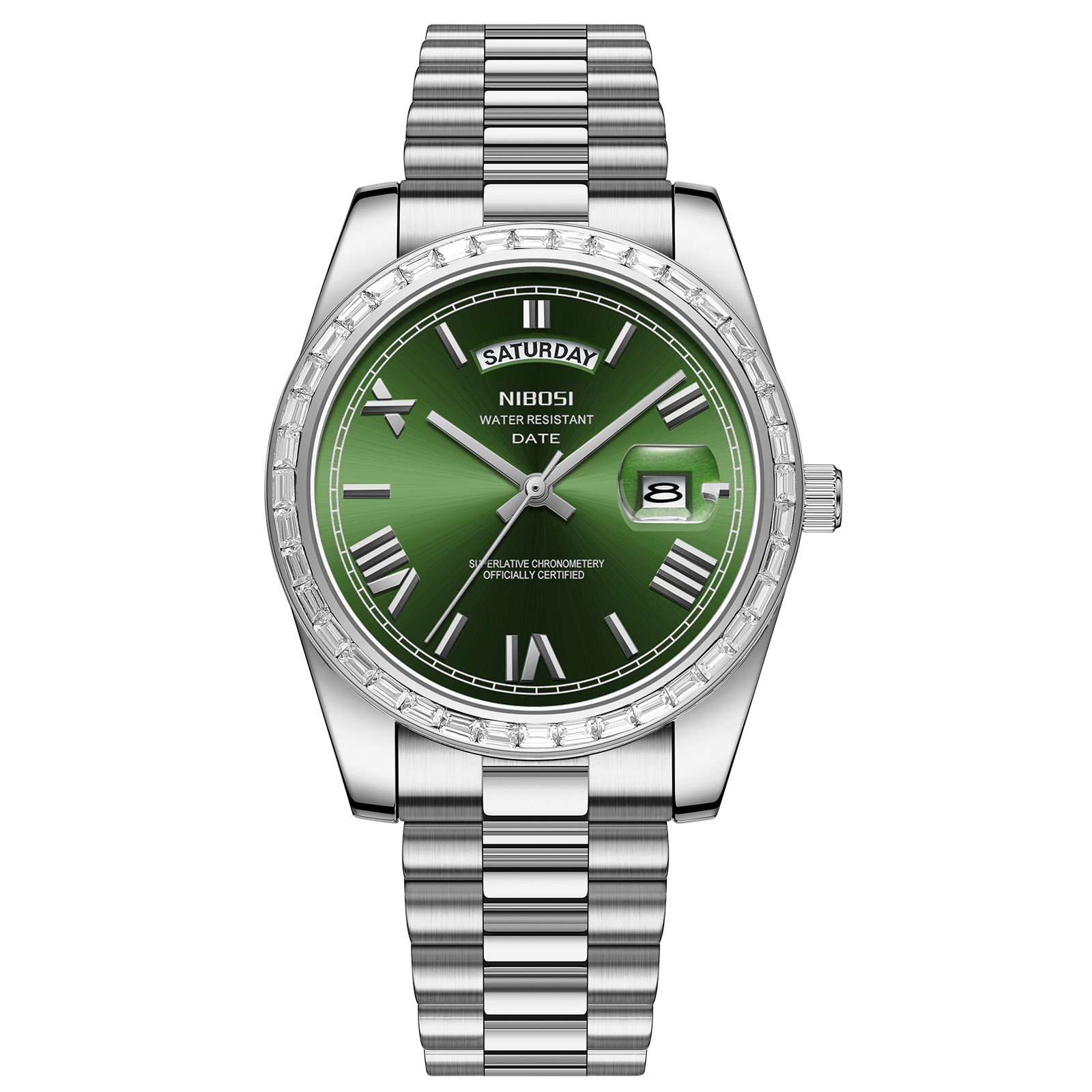 Nibosi Day-Date President Silver Green | Herrklockor | Klocktema