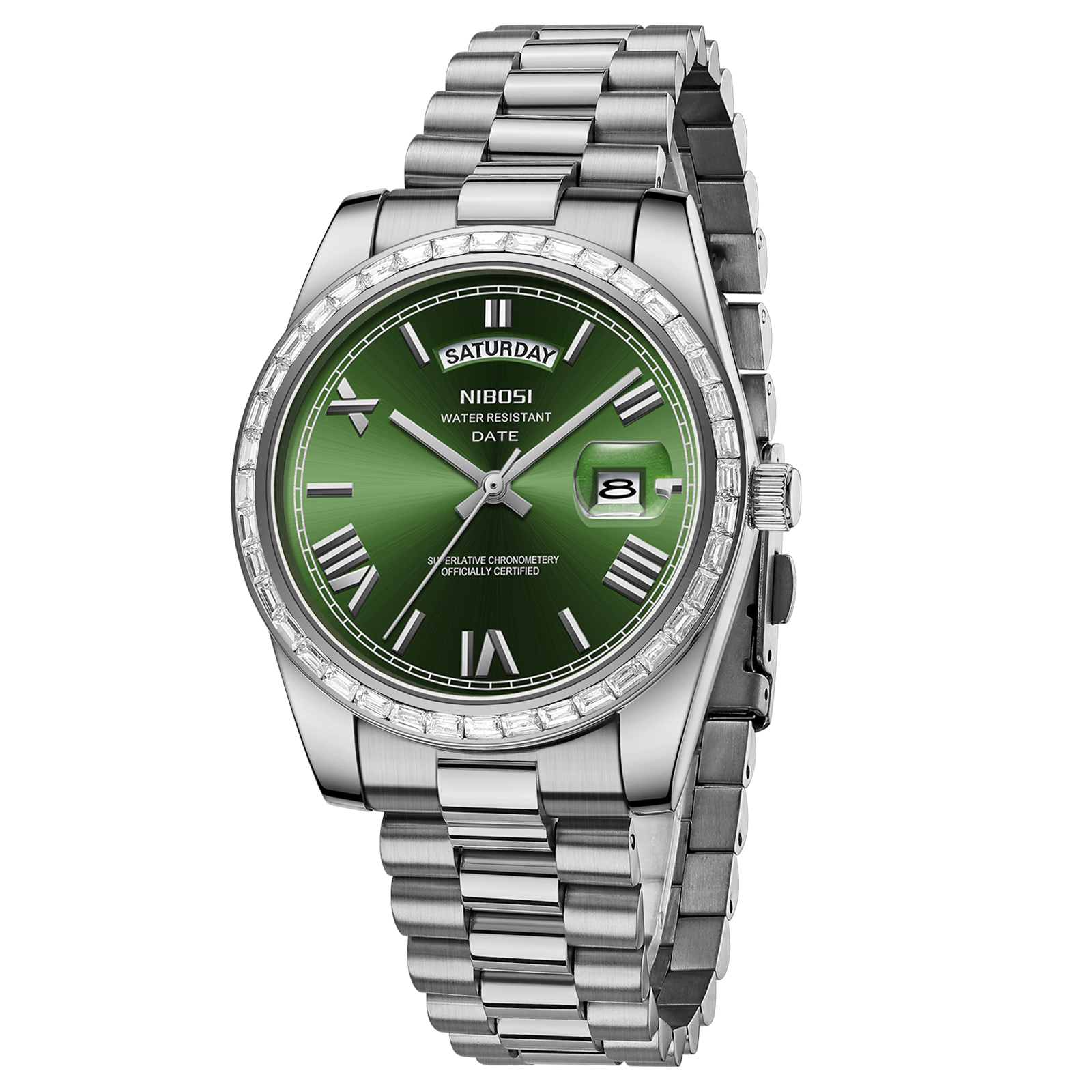 Nibosi Day-Date President Silver Green - 3